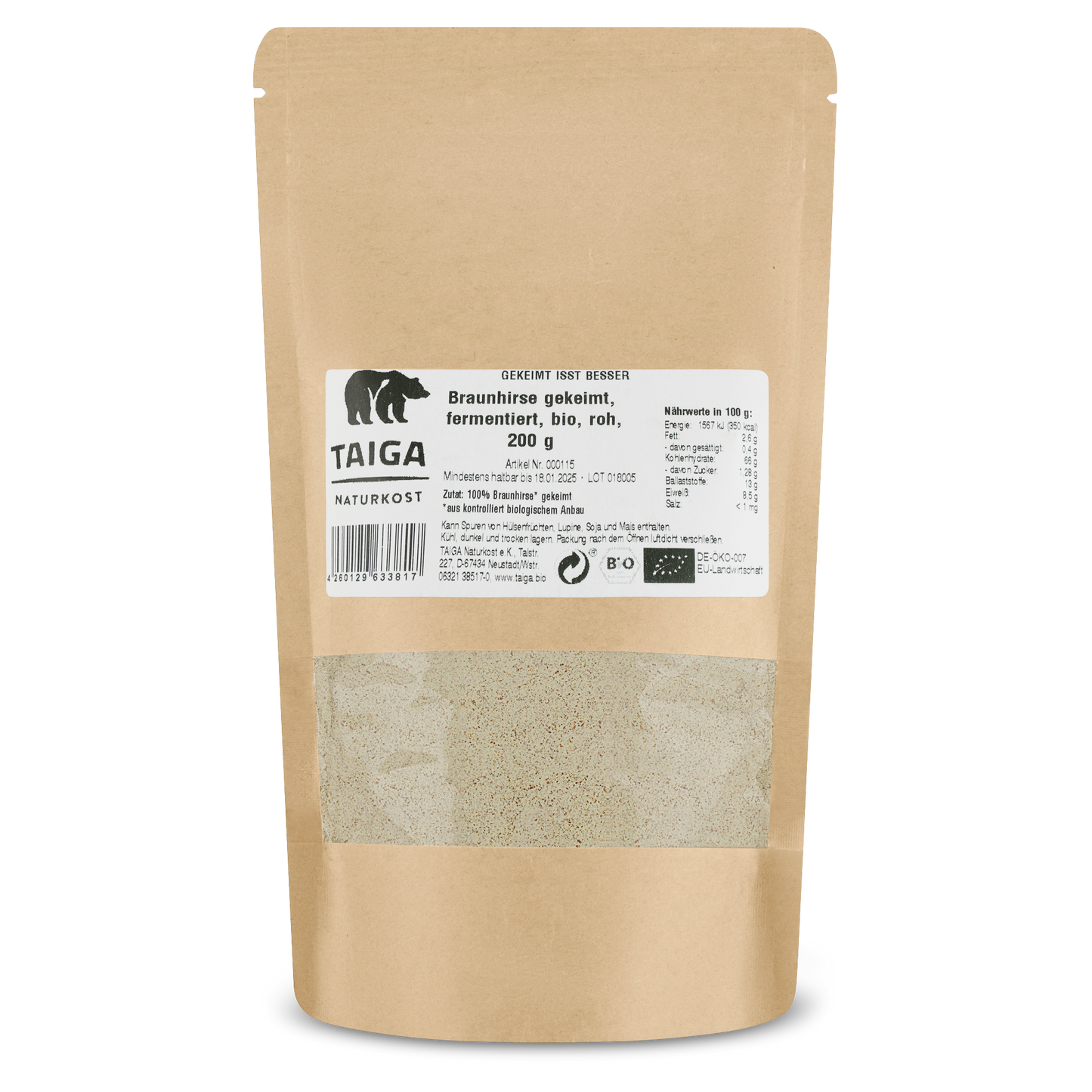 Braunhirsepulver gekeimt, fermentiert, bio, roh, 200 g