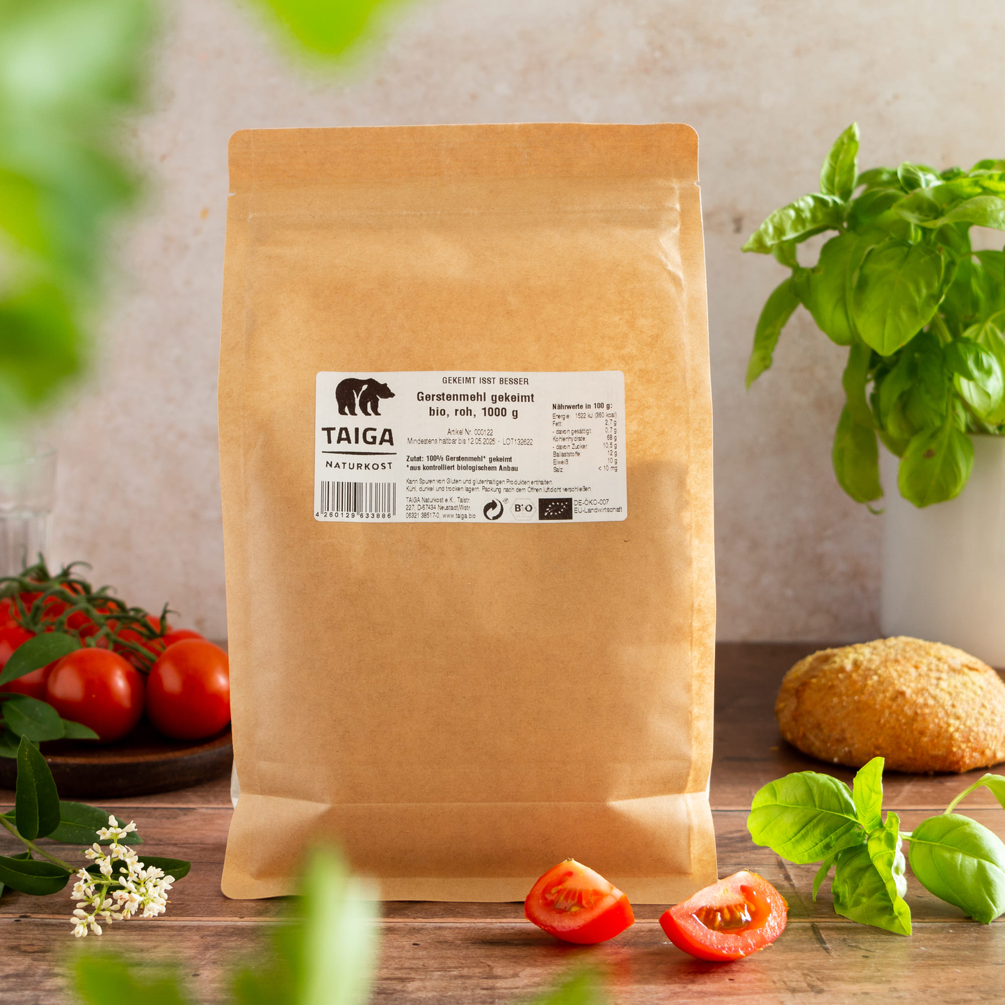 Gerstenmehl gekeimt, bio, roh, 1000 g