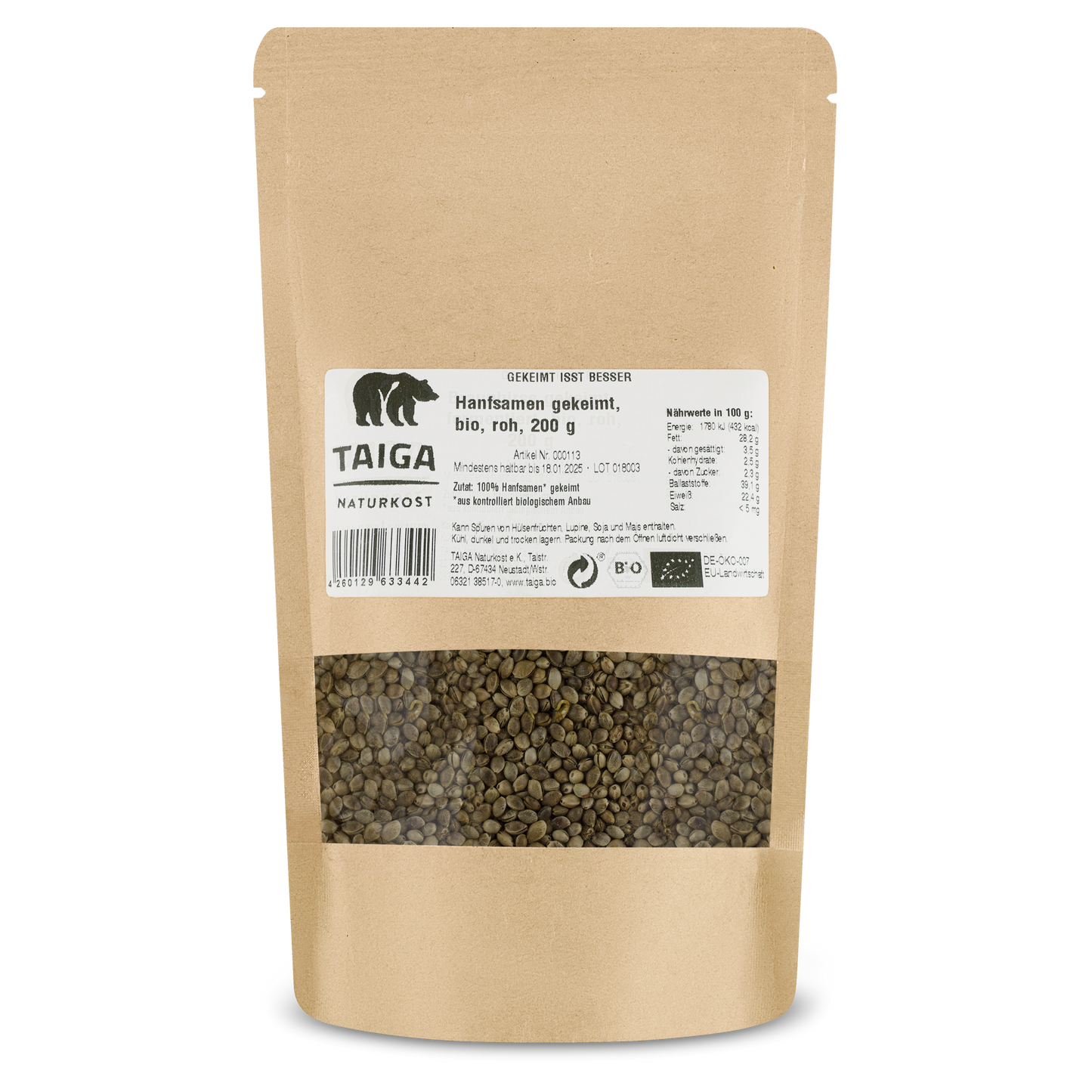 Hanfsamen gekeimt, bio, roh, 200 g