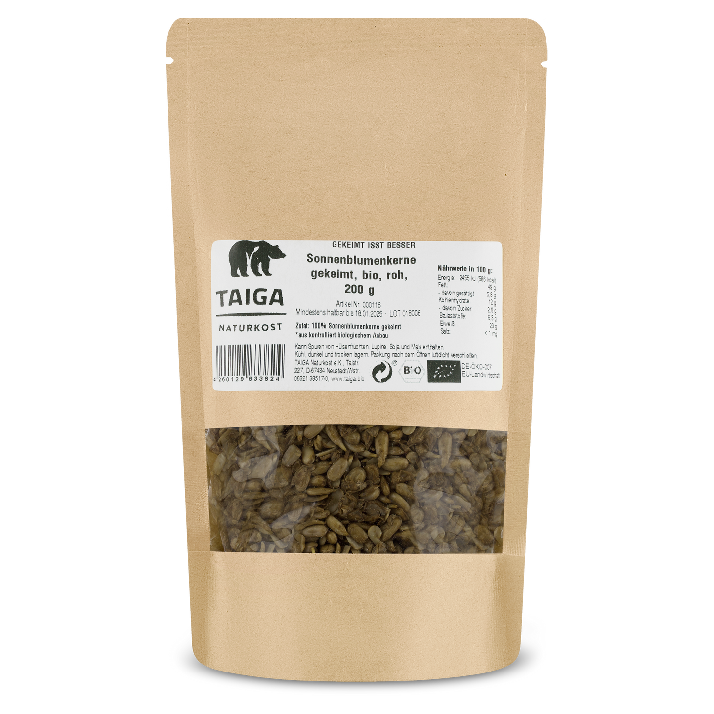 Sonnenblumenkerne gekeimt, bio, roh, 200 g