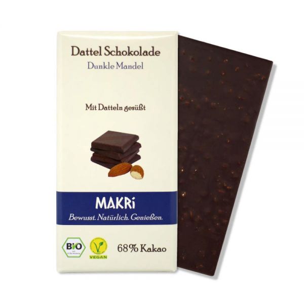 MAKRi Bio Dattel Schokolade – Dunkle Mandel 68% 85g