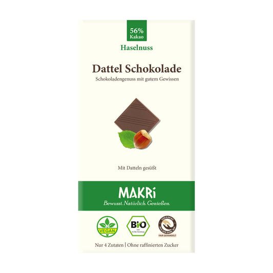 MAKRi Bio Dattel Schokolade – Haselnuss 56% 85g