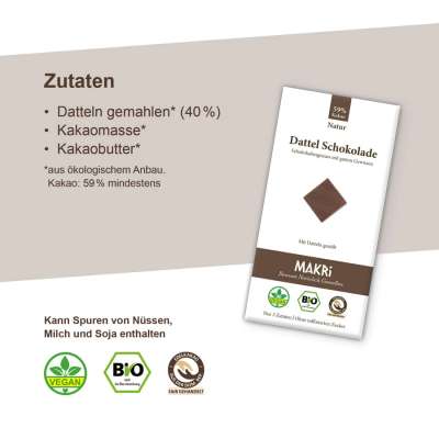 MAKRi Bio Dattel Schokolade - Natur 59% 85g