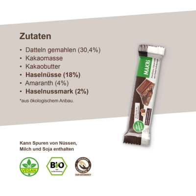 MAKRi Bio Schokoriegel - Haselnuss-Amaranth 25g