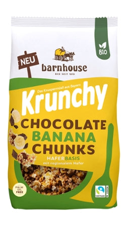 Krunchy Chocolate Banana Chunks  Bio Hafer-Knuspermüsli mit Schokolade, Cornflakes und Bananen