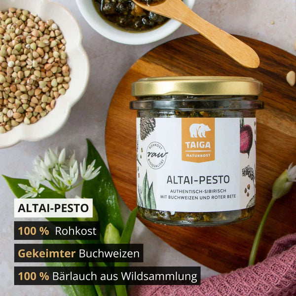 Altai Pesto – Bio-Pesto mit Bärlauch, gekeimtem Buchweizen und Zedernüssen, bio, roh, 140g