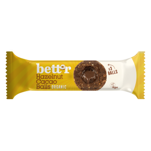 Fruchtkugeln mit Haselnuss- und Kakaofüllung, Bio, 3×15 g, Bett’r