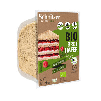 Schnitzer GLUTENFREIHEIT Bio Brot Hafer, 185g Glutenfreies geschnittenes Hafervollkornbrot mit 25% Hafer zum Direktverzehr